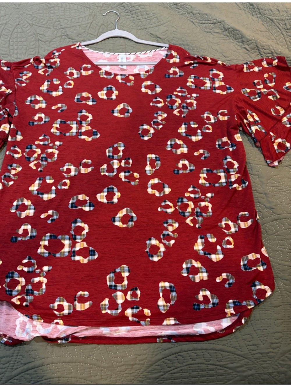 Women’s Red Patterned Short Sleeve Blouse